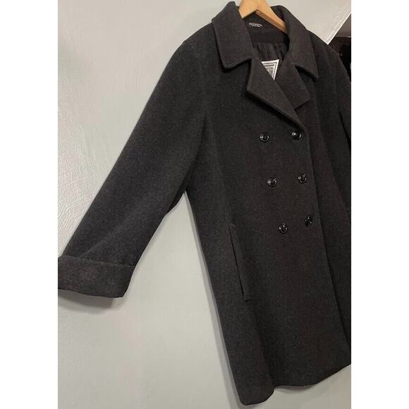 Marvin Richards Womens Plus Size 1X Charcoal Wool Cashmere Peacoat Double Breast - Picture 2 of 15